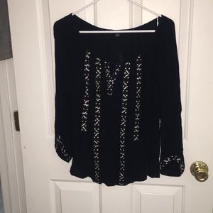 Navy blouse with gold detail